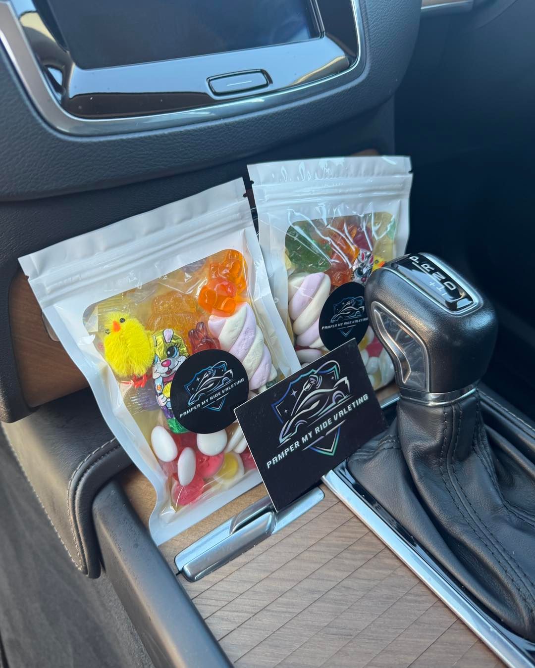 Pamper My Ride branded sweets left in car after valet