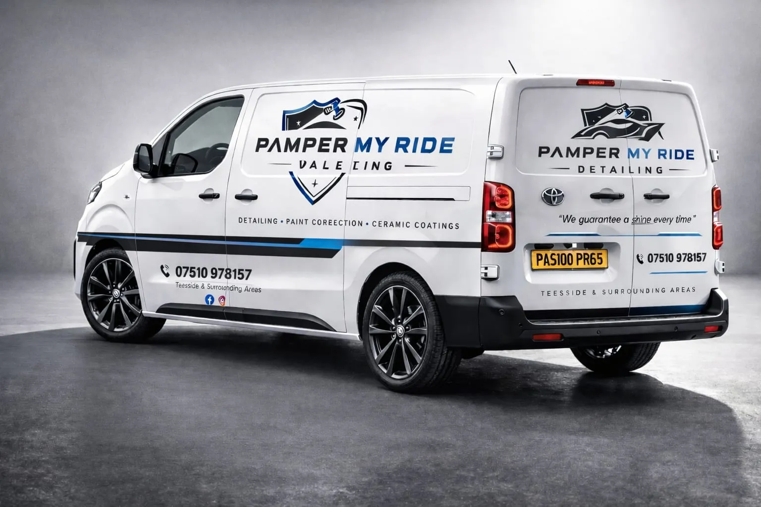 Pamper My Ride branded work van — mobile valeting across Teesside